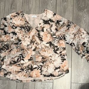 Calvin Klein Floral Blouse - Cream and Brown